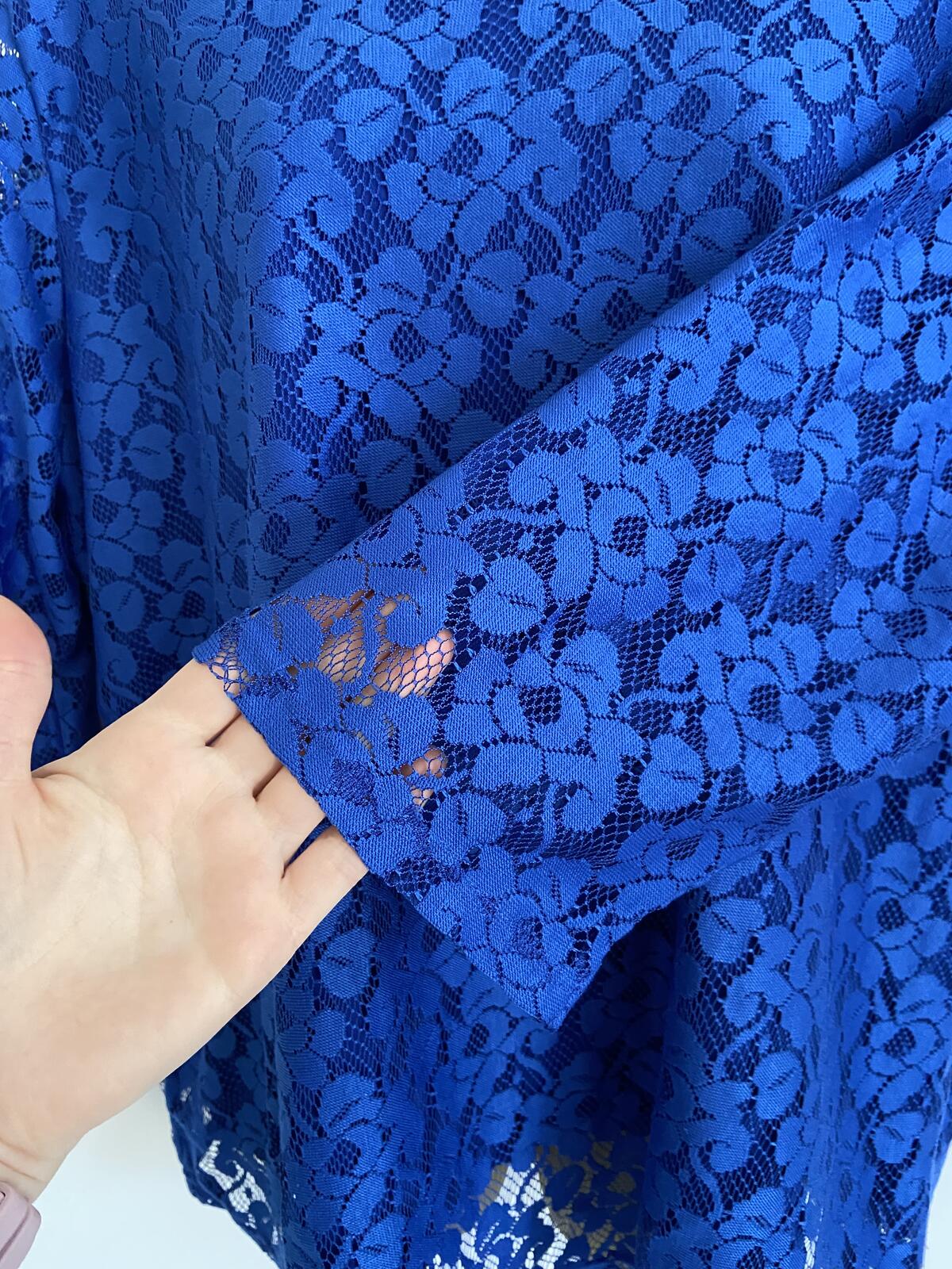 Royal Blue Lace Blouse Women’s UK Size 24 Fully Lined Scallop Neck