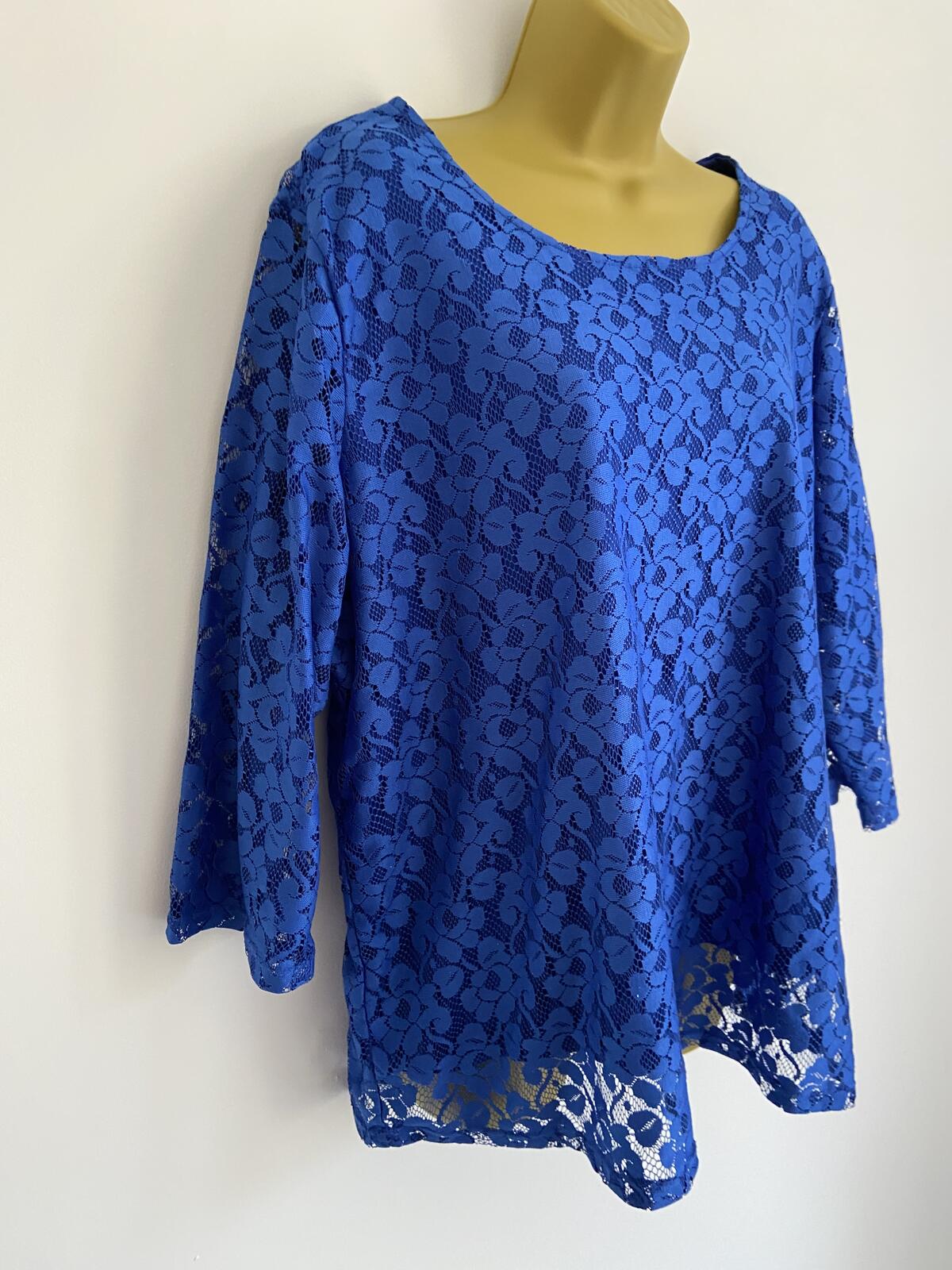 Royal Blue Lace Blouse Women’s UK Size 24 Fully Lined Scallop Neck