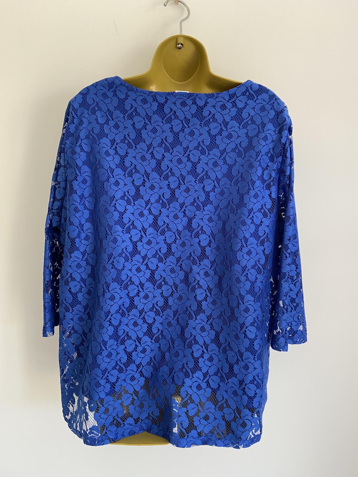 Royal Blue Lace Blouse Women’s UK Size 24 Fully Lined Scallop Neck