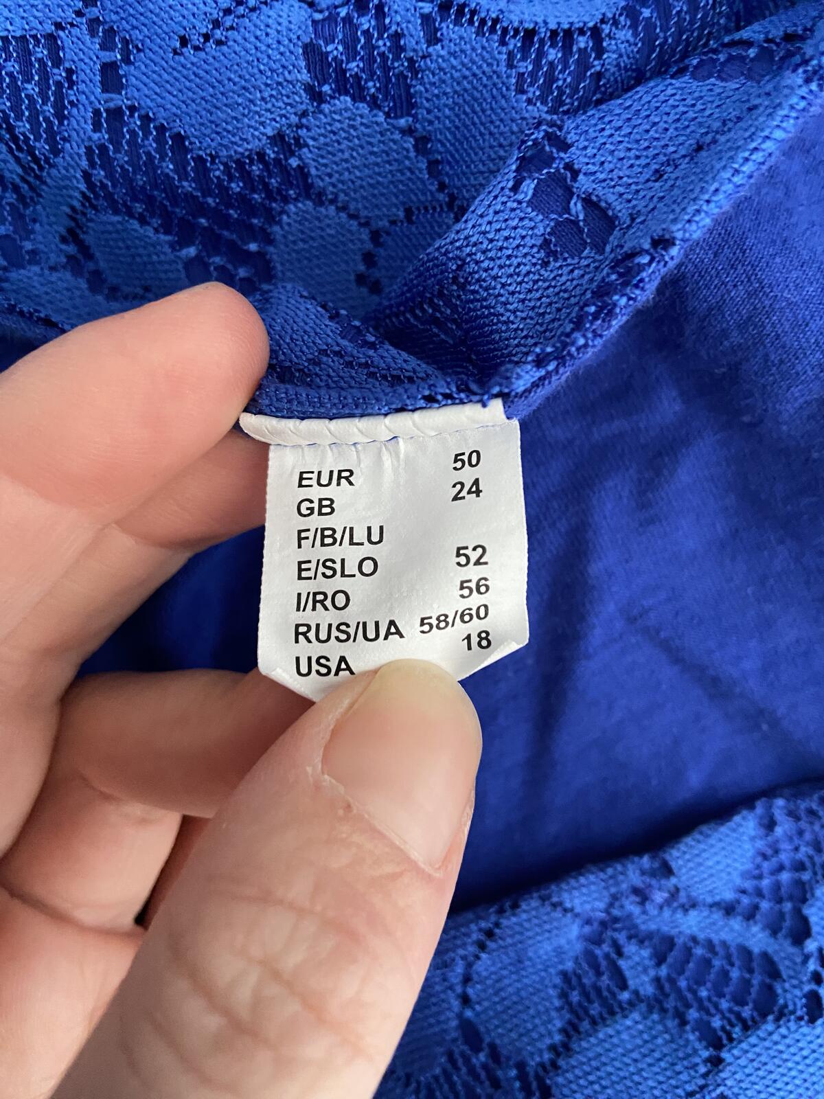 Royal Blue Lace Blouse Women’s UK Size 24 Fully Lined Scallop Neck