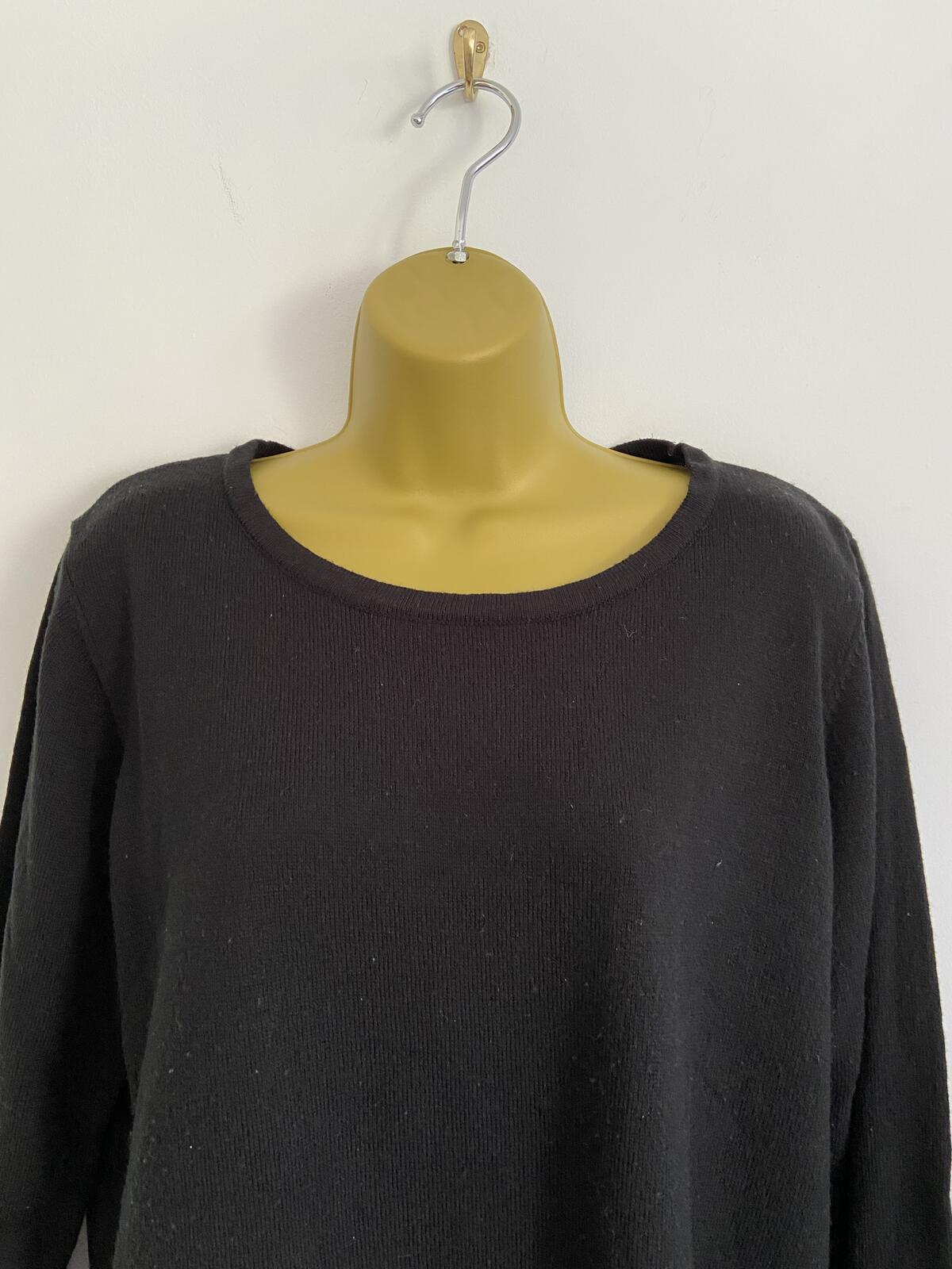 Women’s Black Jumper With Red, White & Grey Striped Cuffs Size XL