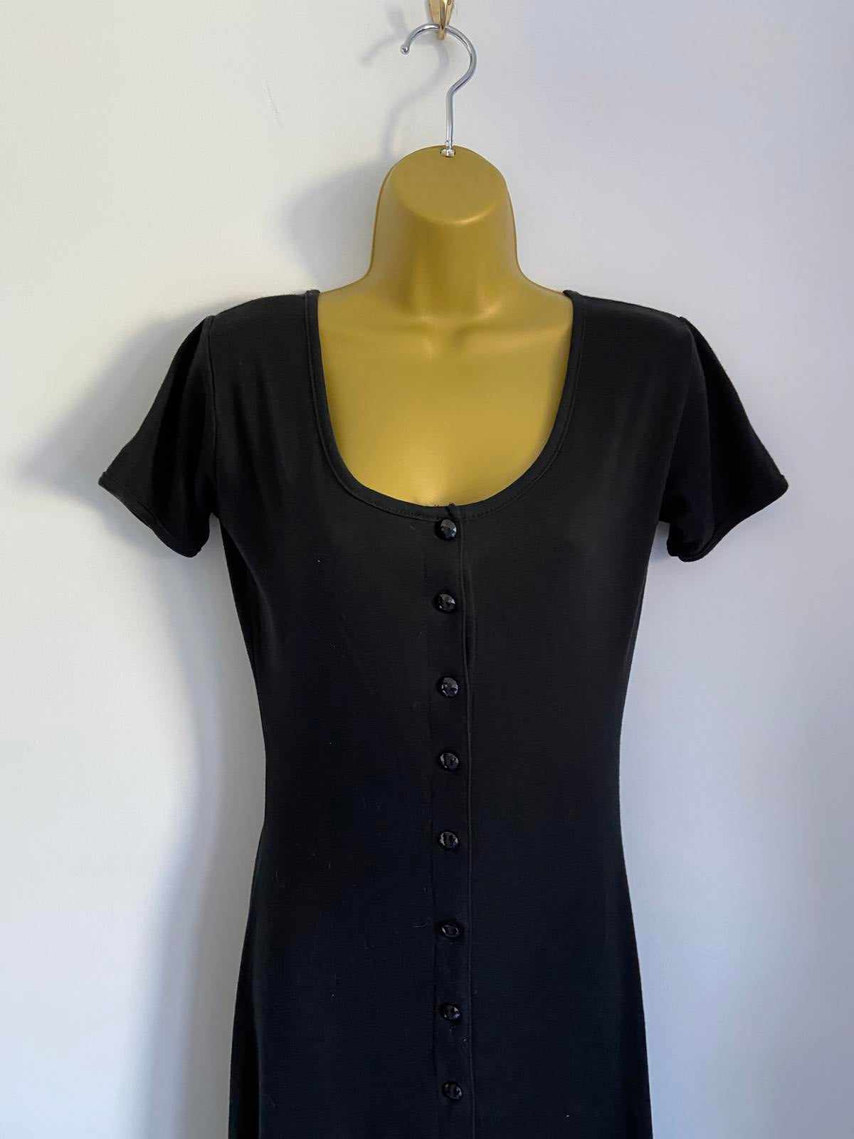 Classic Woman Ladies Black Ribbed Midi Dress, Glitter Button Front, Size 10