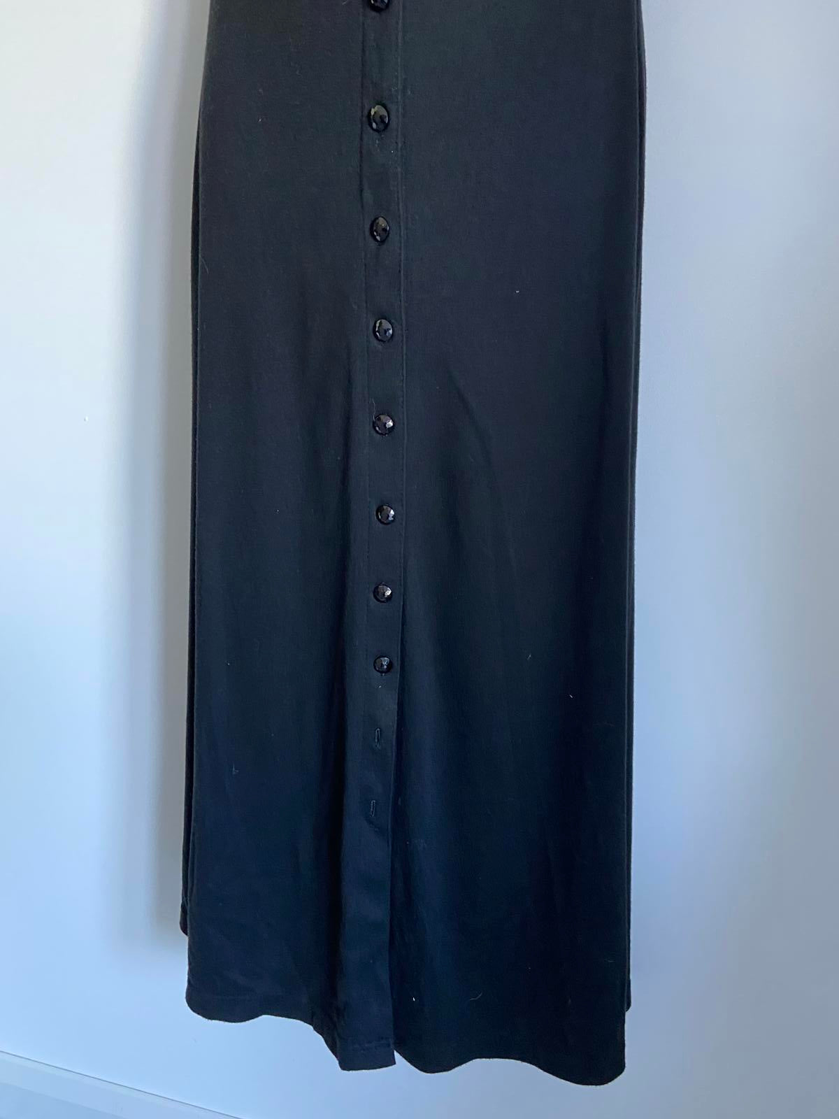 Classic Woman Ladies Black Ribbed Midi Dress, Glitter Button Front, Size 10