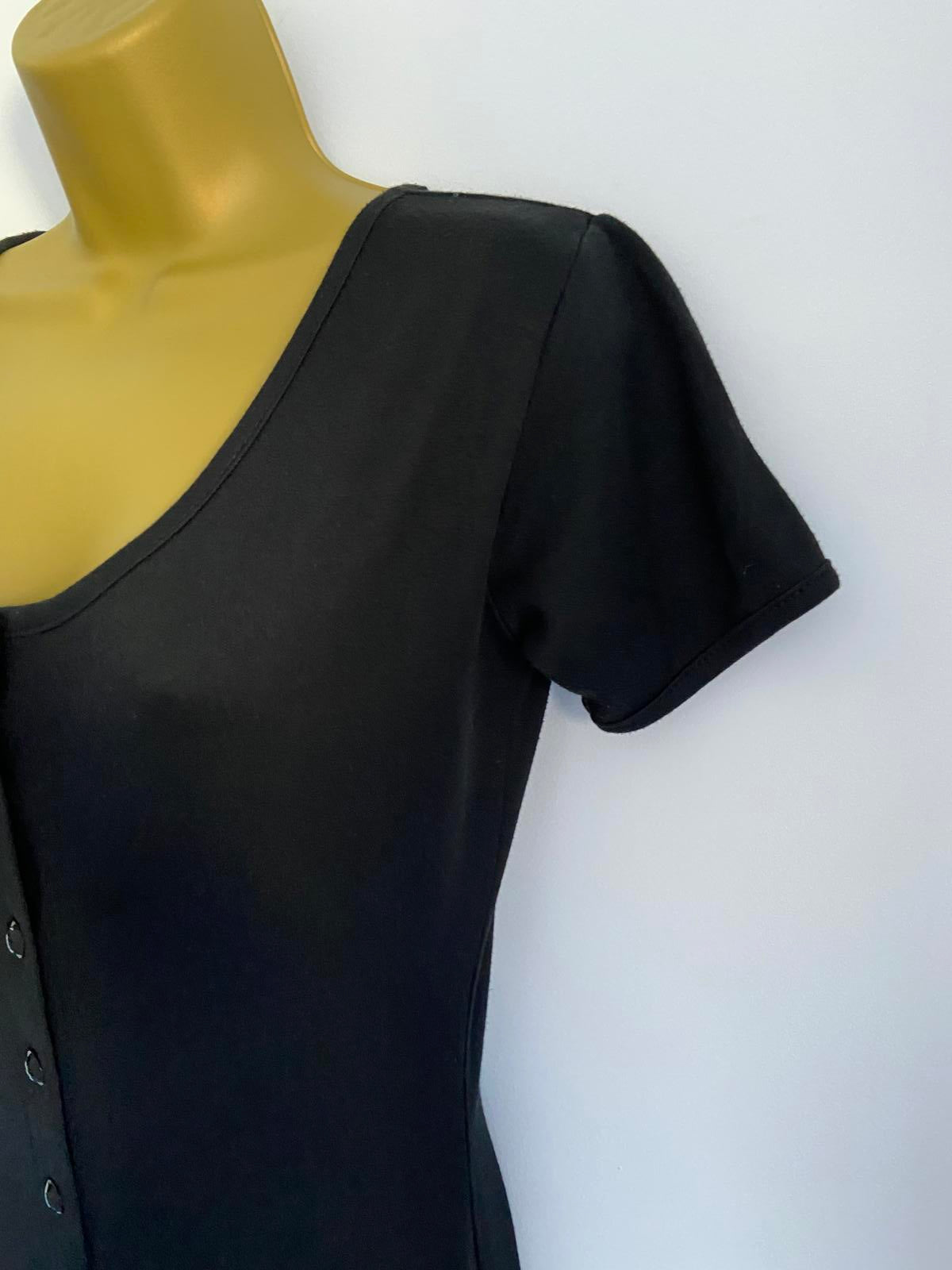 Classic Woman Ladies Black Ribbed Midi Dress, Glitter Button Front, Size 10