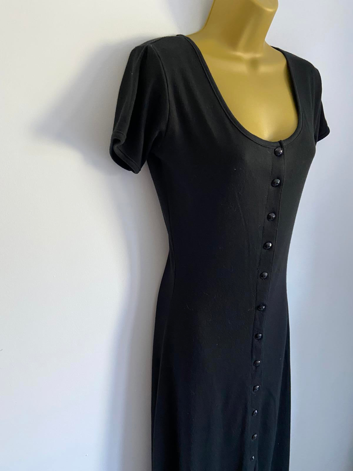 Classic Woman Ladies Black Ribbed Midi Dress, Glitter Button Front, Size 10