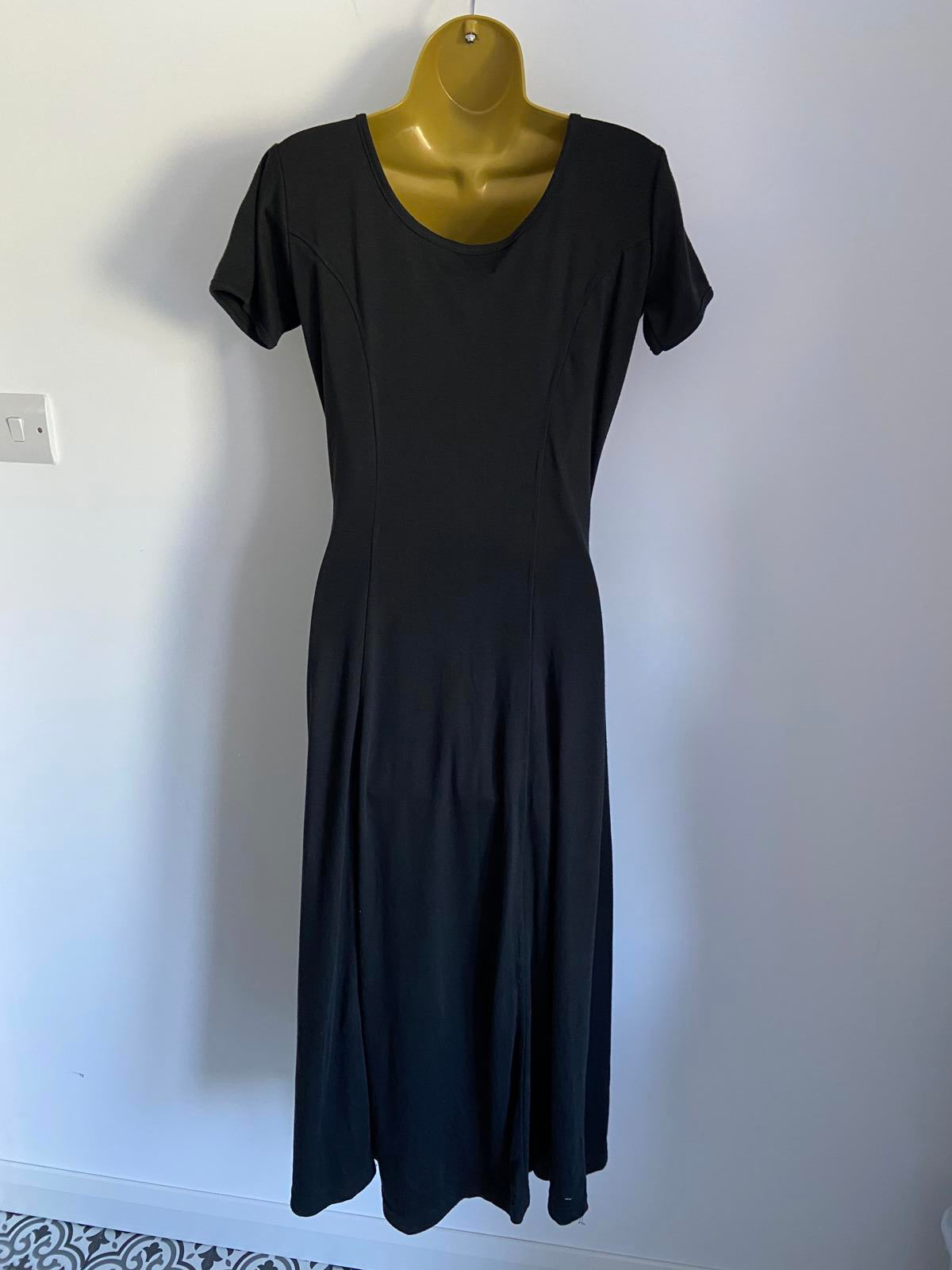Classic Woman Ladies Black Ribbed Midi Dress, Glitter Button Front, Size 10