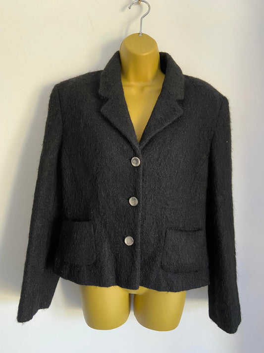 J. Taylor Ladies Black Wool & Mohair Blend Blazer, Winter Jacket, Size 10