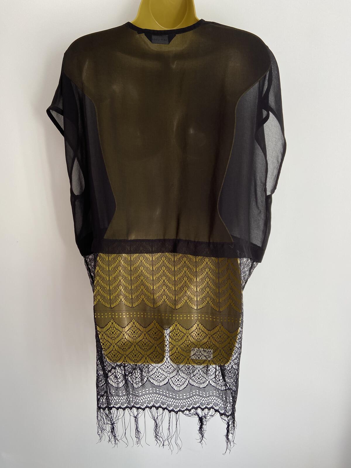 New Look Black Boho Open-Front Lace Hem Kimono Beach Cover-Up Size S