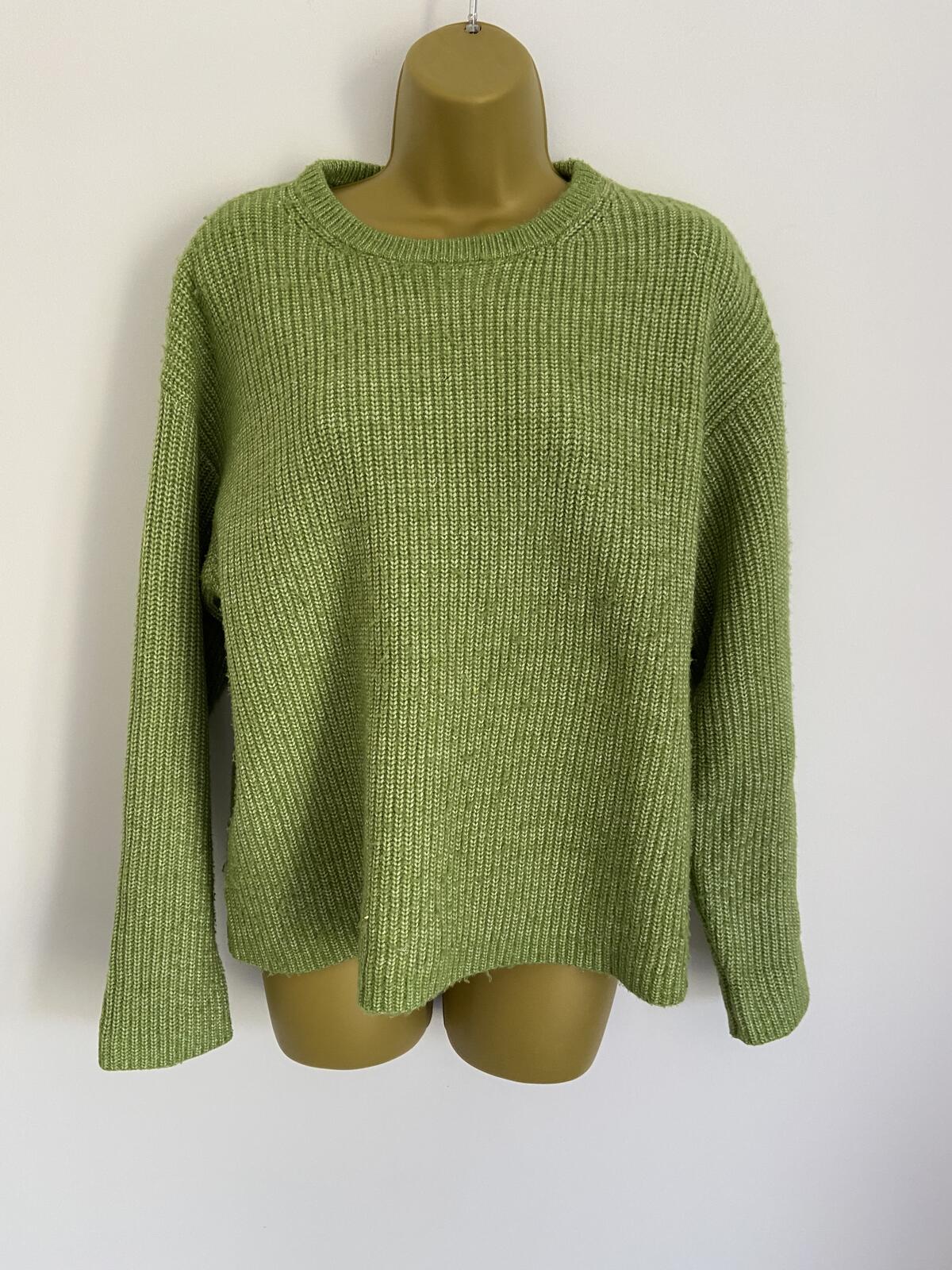 M&S Bright Green Ribbed Crew Neck Jumper Size M