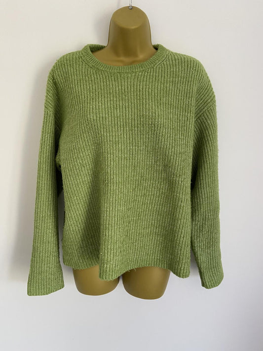 M&S Bright Green Ribbed Crew Neck Jumper Size M