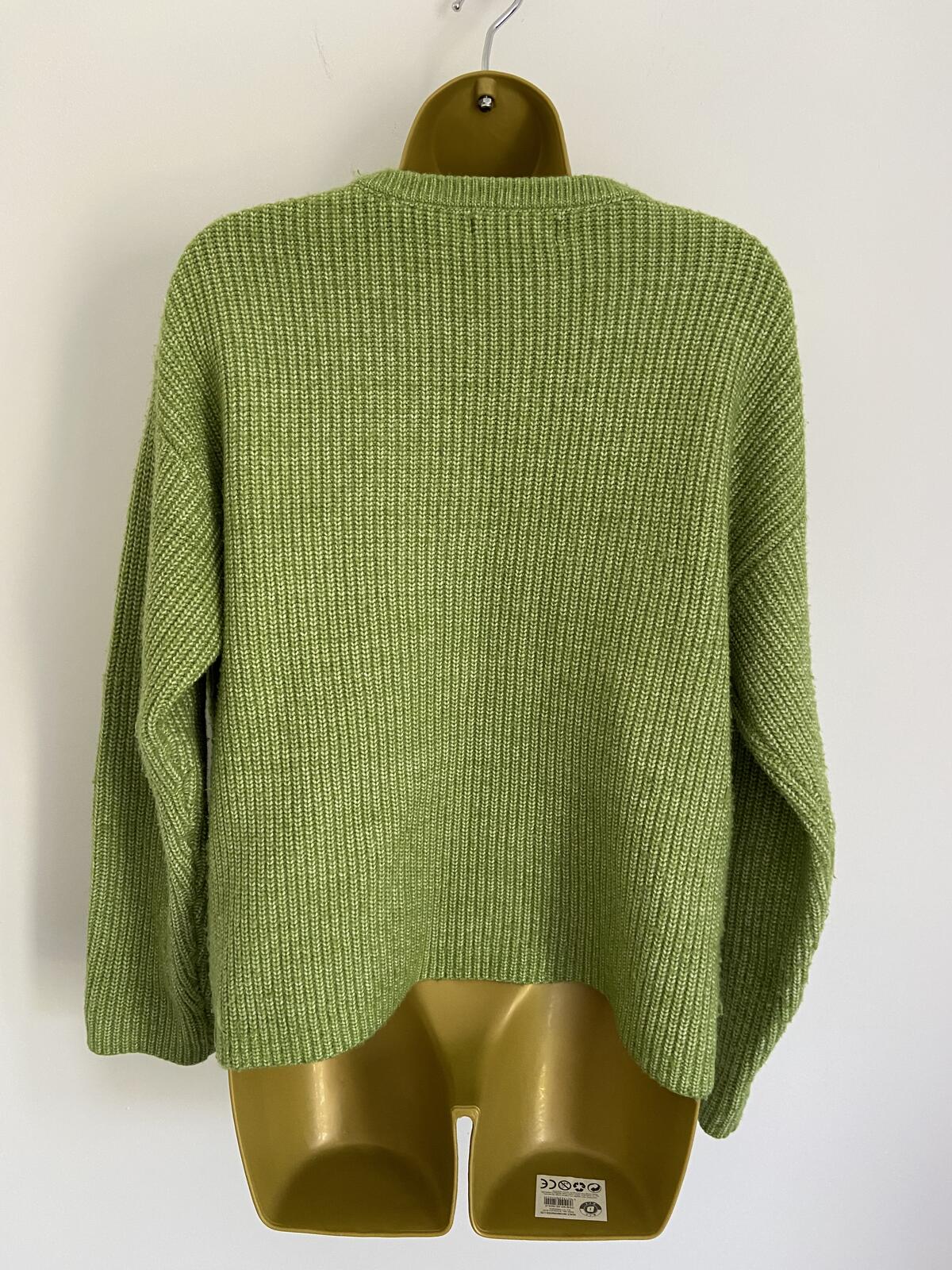 M&S Bright Green Ribbed Crew Neck Jumper Size M