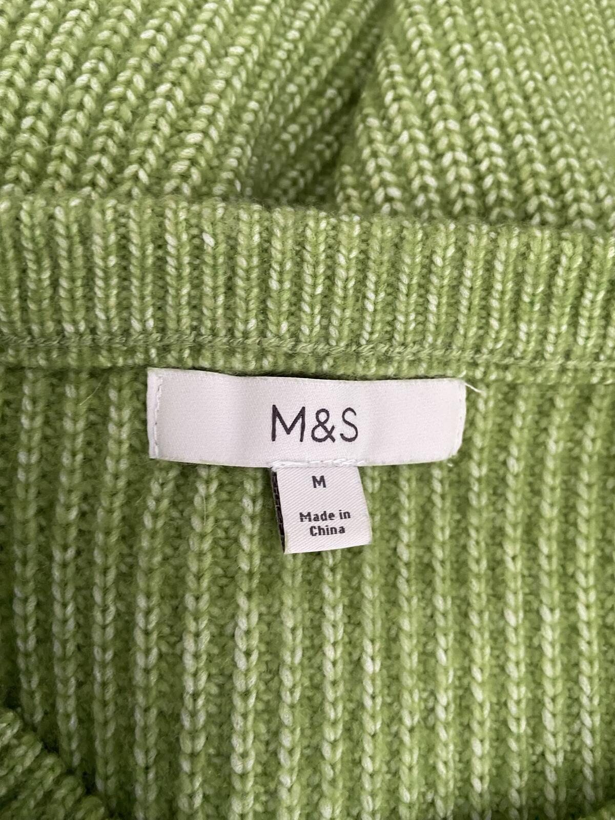 M&S Bright Green Ribbed Crew Neck Jumper Size M