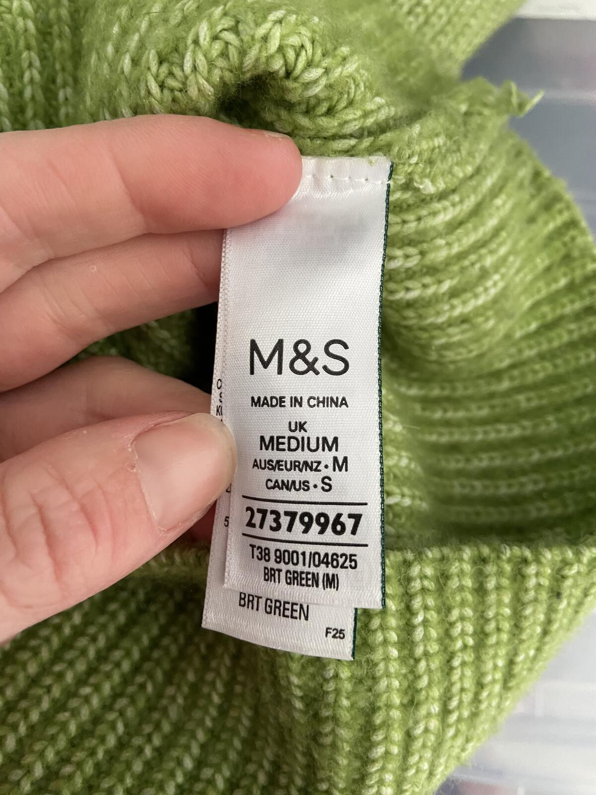 M&S Bright Green Ribbed Crew Neck Jumper Size M