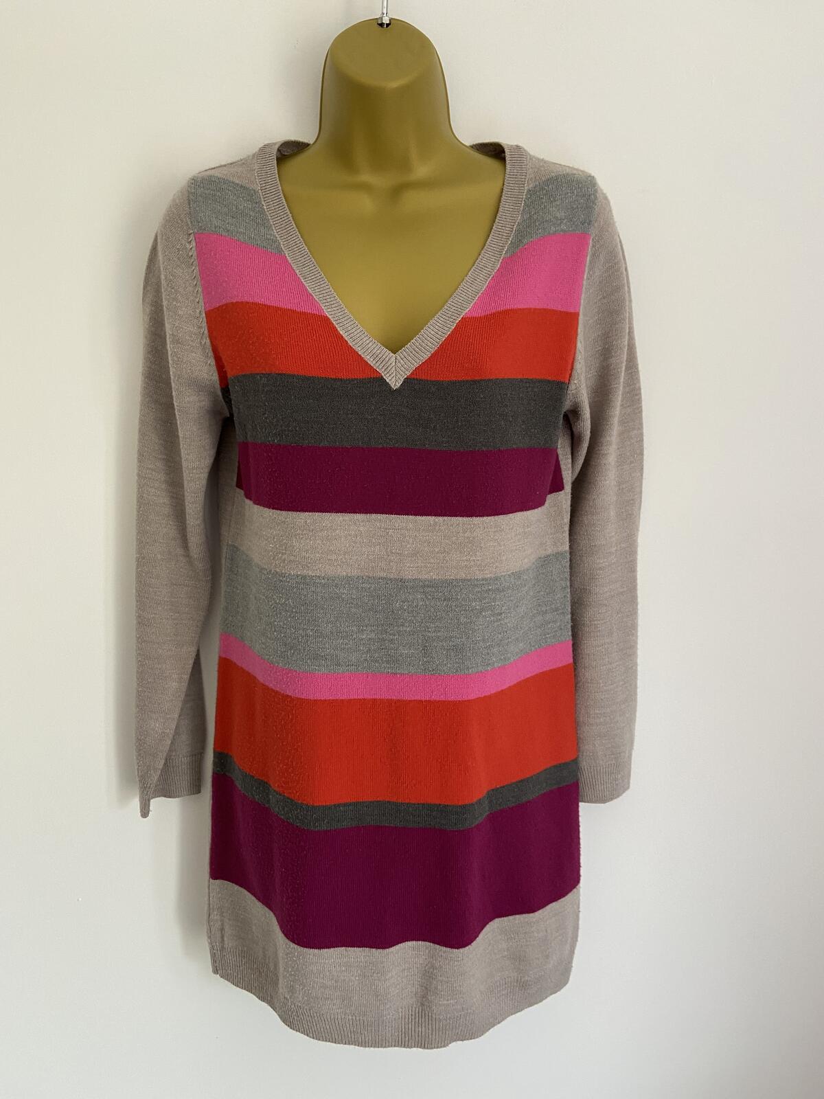 TU Women’s Multi-Coloured Striped Longline V-Neck Jumper Dress