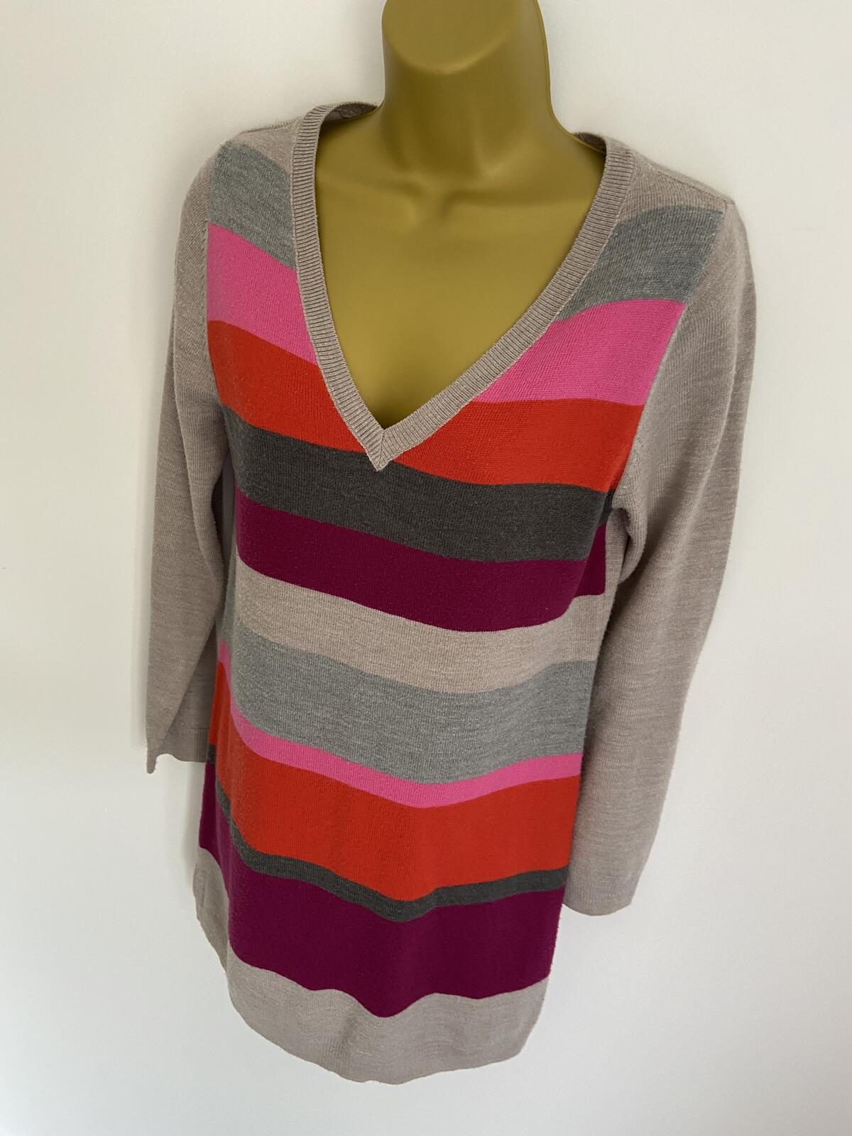 TU Women’s Multi-Coloured Striped Longline V-Neck Jumper Dress