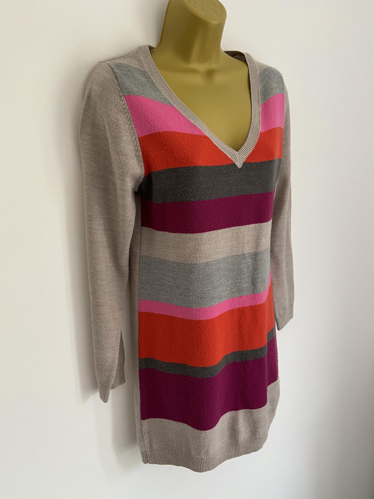 TU Women’s Multi-Coloured Striped Longline V-Neck Jumper Dress