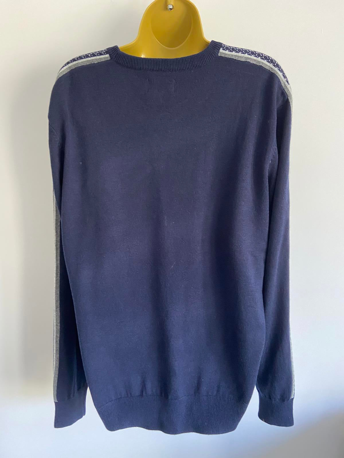 Mowbray Great Britain Navy Sweater | Men's Size Large | Striped Sleeve Detail