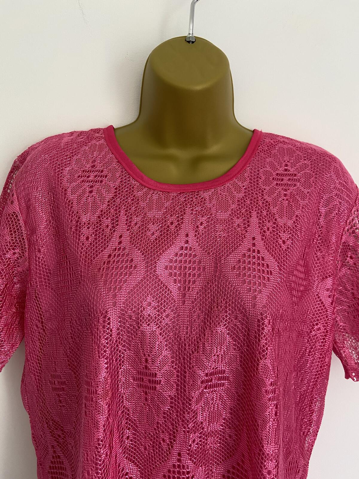Bright Pink Summer Lace Top With Fringe Detail Size 10