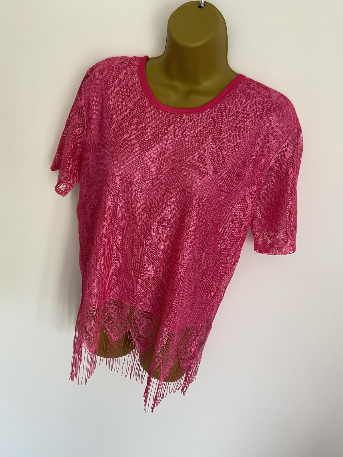 Bright Pink Summer Lace Top With Fringe Detail Size 10