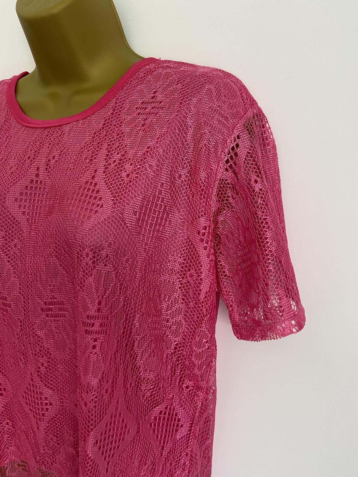 Bright Pink Summer Lace Top With Fringe Detail Size 10