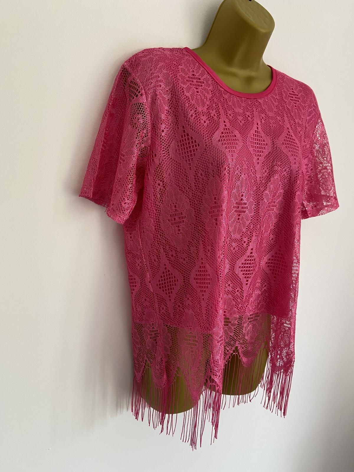 Bright Pink Summer Lace Top With Fringe Detail Size 10