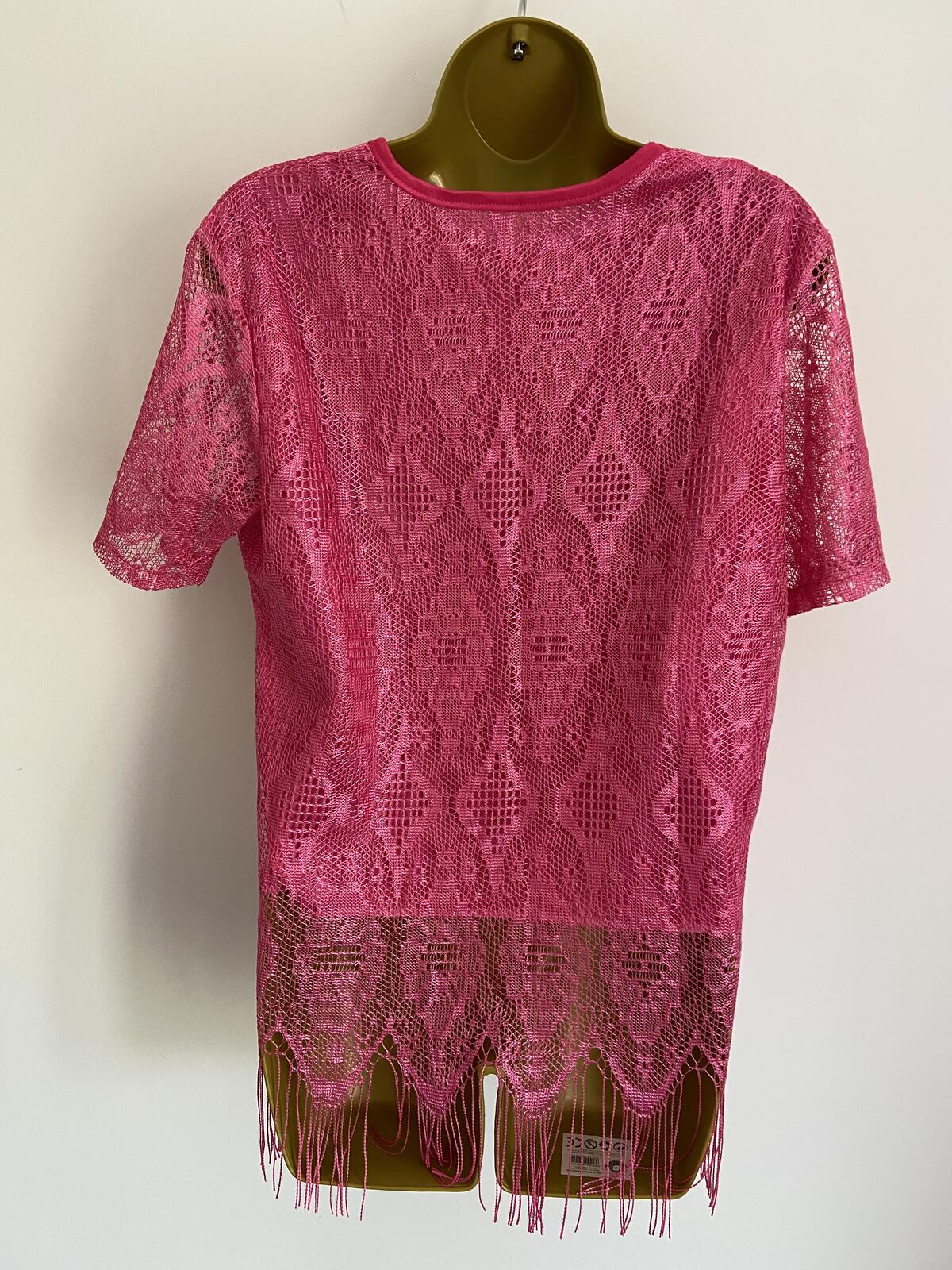 Bright Pink Summer Lace Top With Fringe Detail Size 10