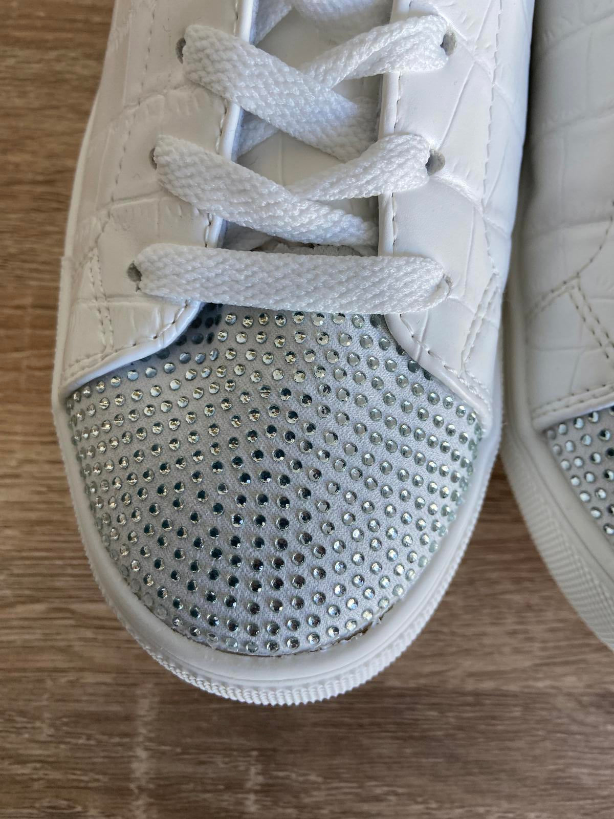 Papaya White Snakeskin Trainers | UK Size 6 | Diamante & Pink Detail
