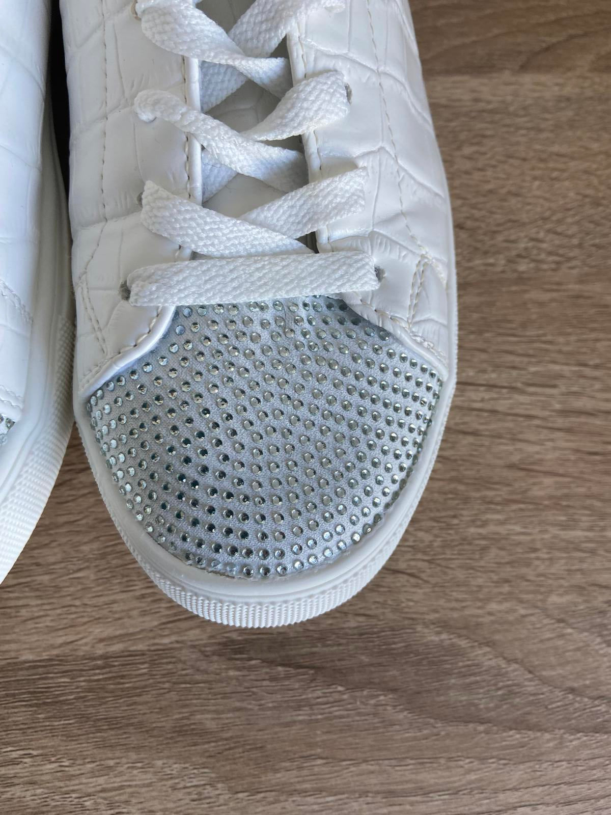 Papaya White Snakeskin Trainers | UK Size 6 | Diamante & Pink Detail