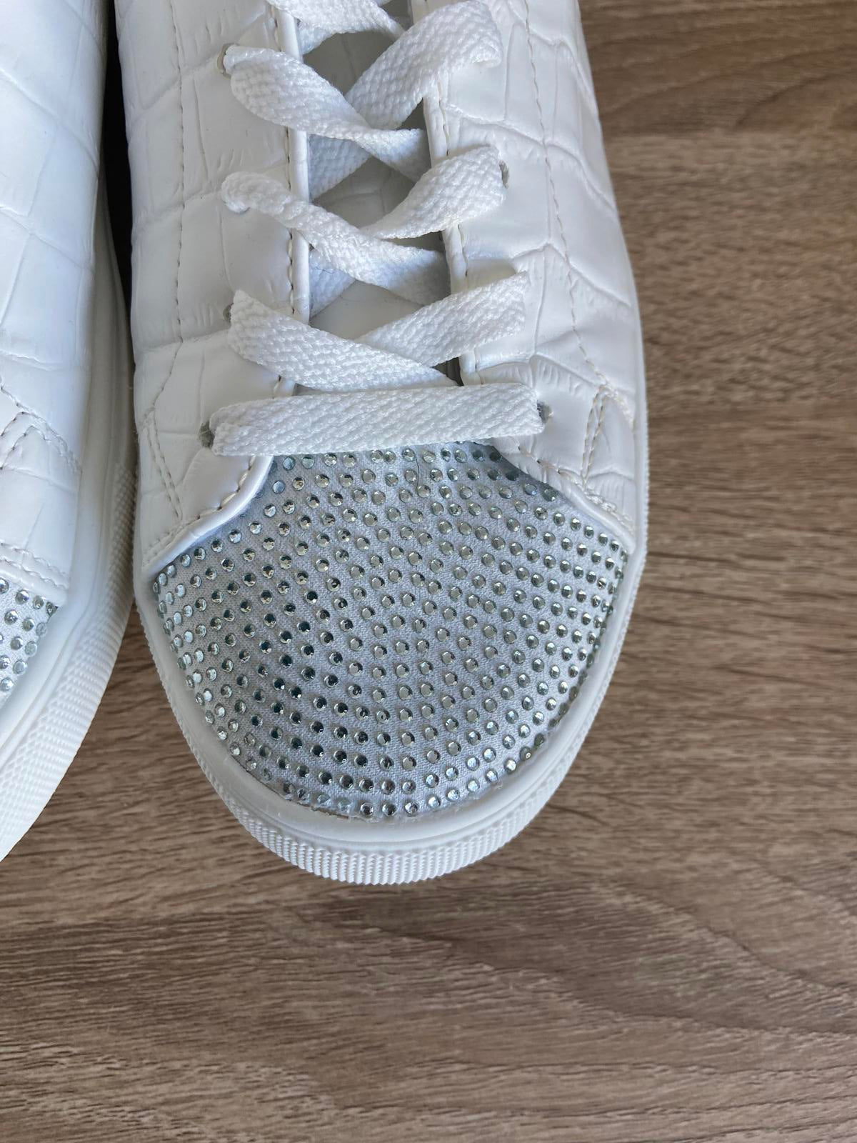Papaya White Snakeskin Trainers | UK Size 6 | Diamante & Pink Detail