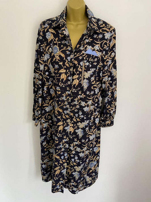 Vintage Fulton Navy Floral Print Button-Down Dress Size 14