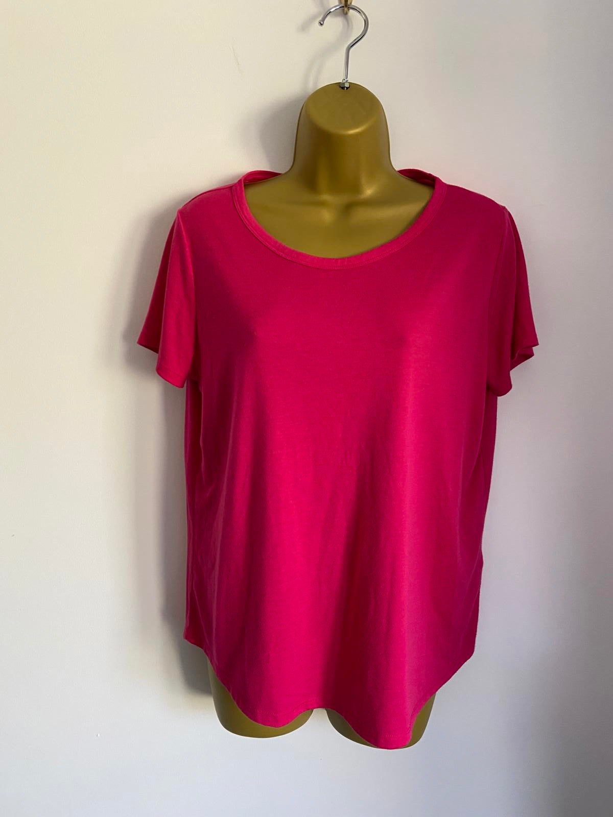 Marks & Spencer Ladies Bright Pink T-Shirt - Scoop Neck, Soft Jersey, Size 14