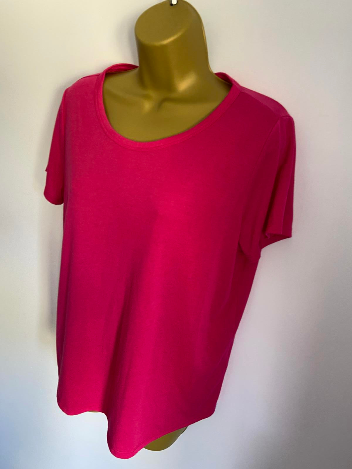 Marks & Spencer Ladies Bright Pink T-Shirt - Scoop Neck, Soft Jersey, Size 14