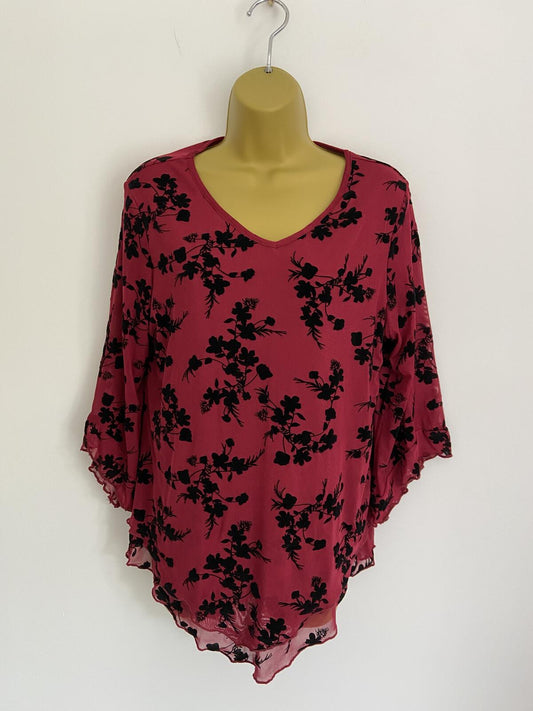 Originals Aerin Red & Black Velvet Floral Blouse Size L