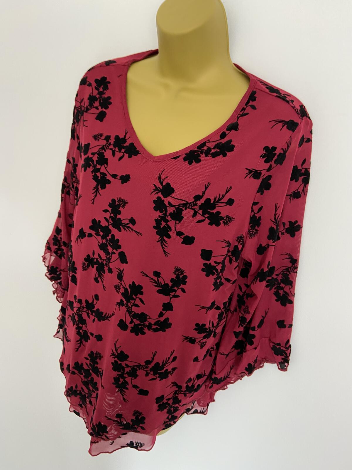 Originals Aerin Red & Black Velvet Floral Blouse Size L
