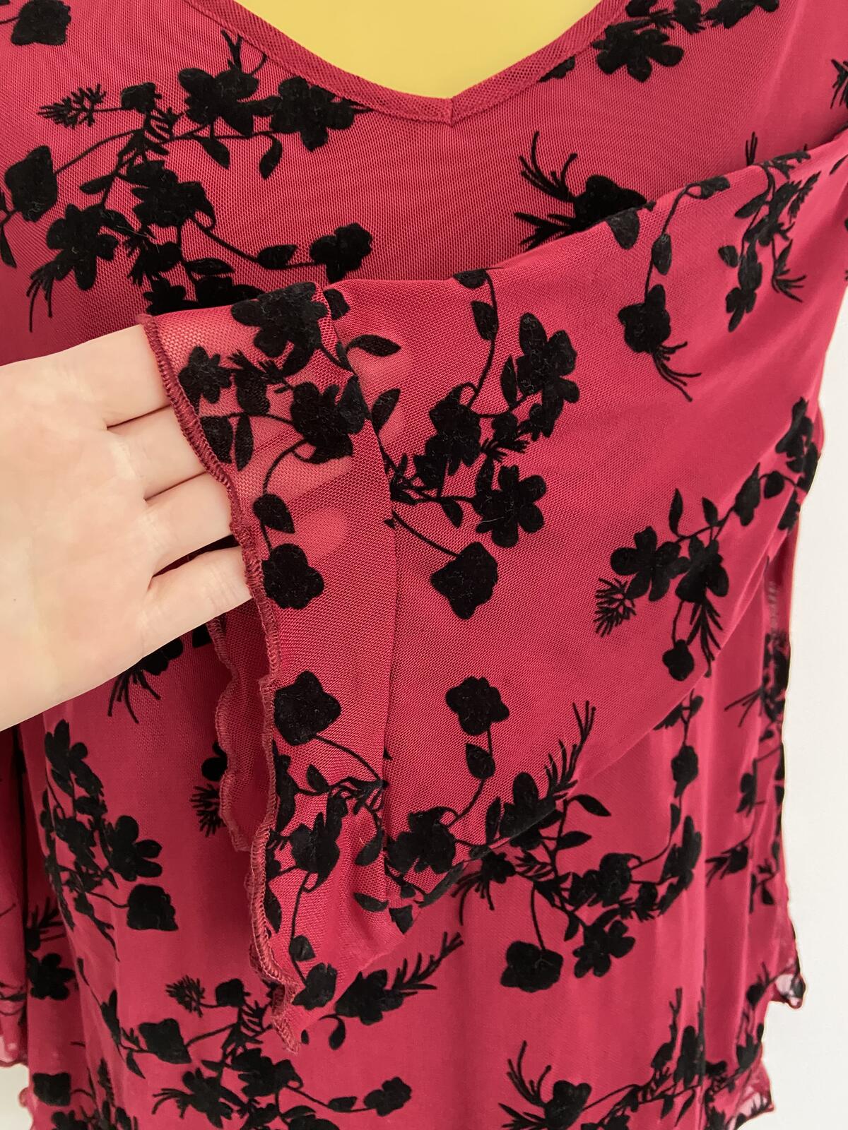 Originals Aerin Red & Black Velvet Floral Blouse Size L