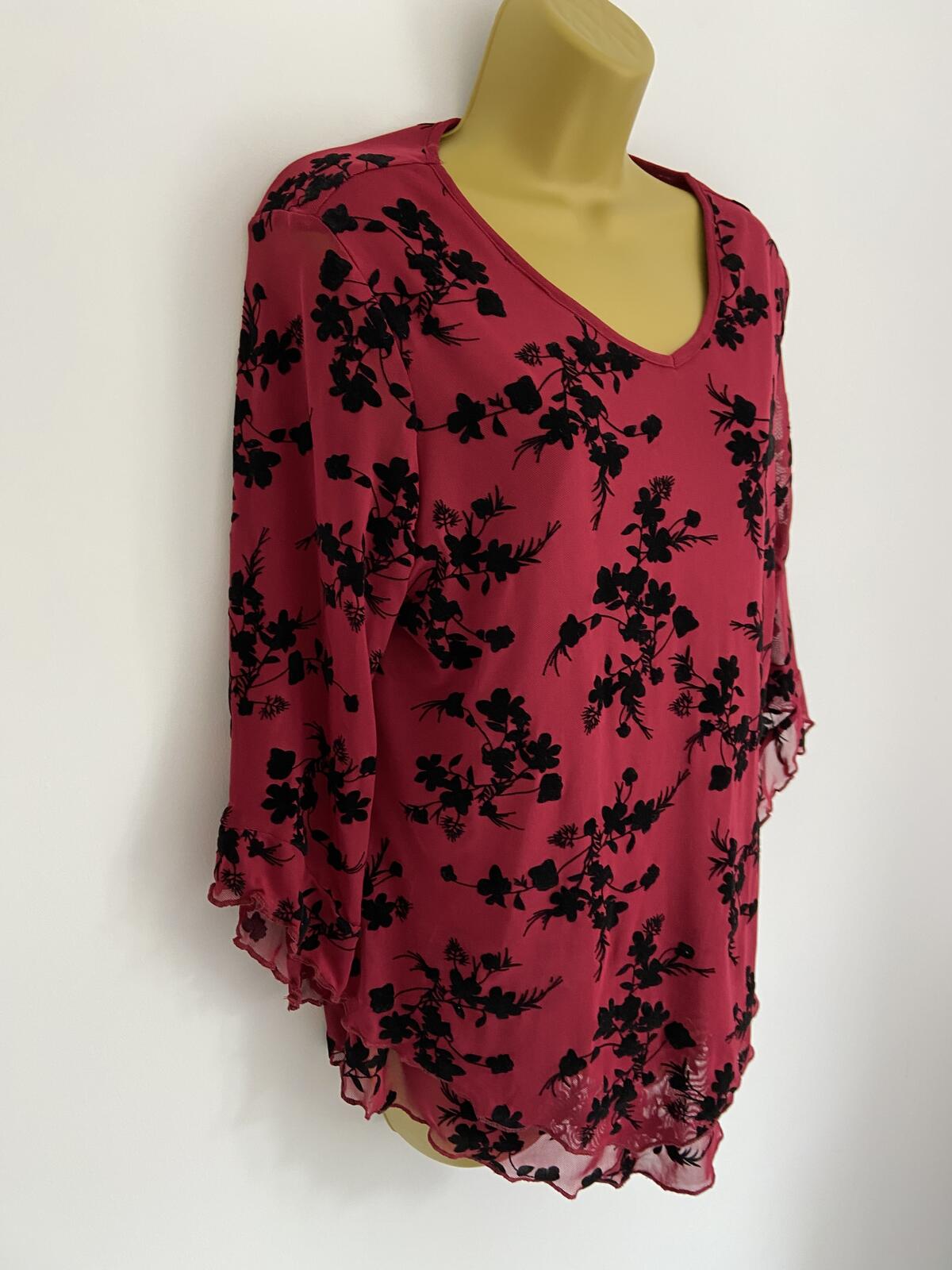 Originals Aerin Red & Black Velvet Floral Blouse Size L