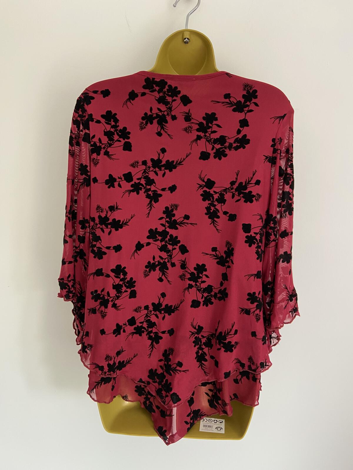 Originals Aerin Red & Black Velvet Floral Blouse Size L