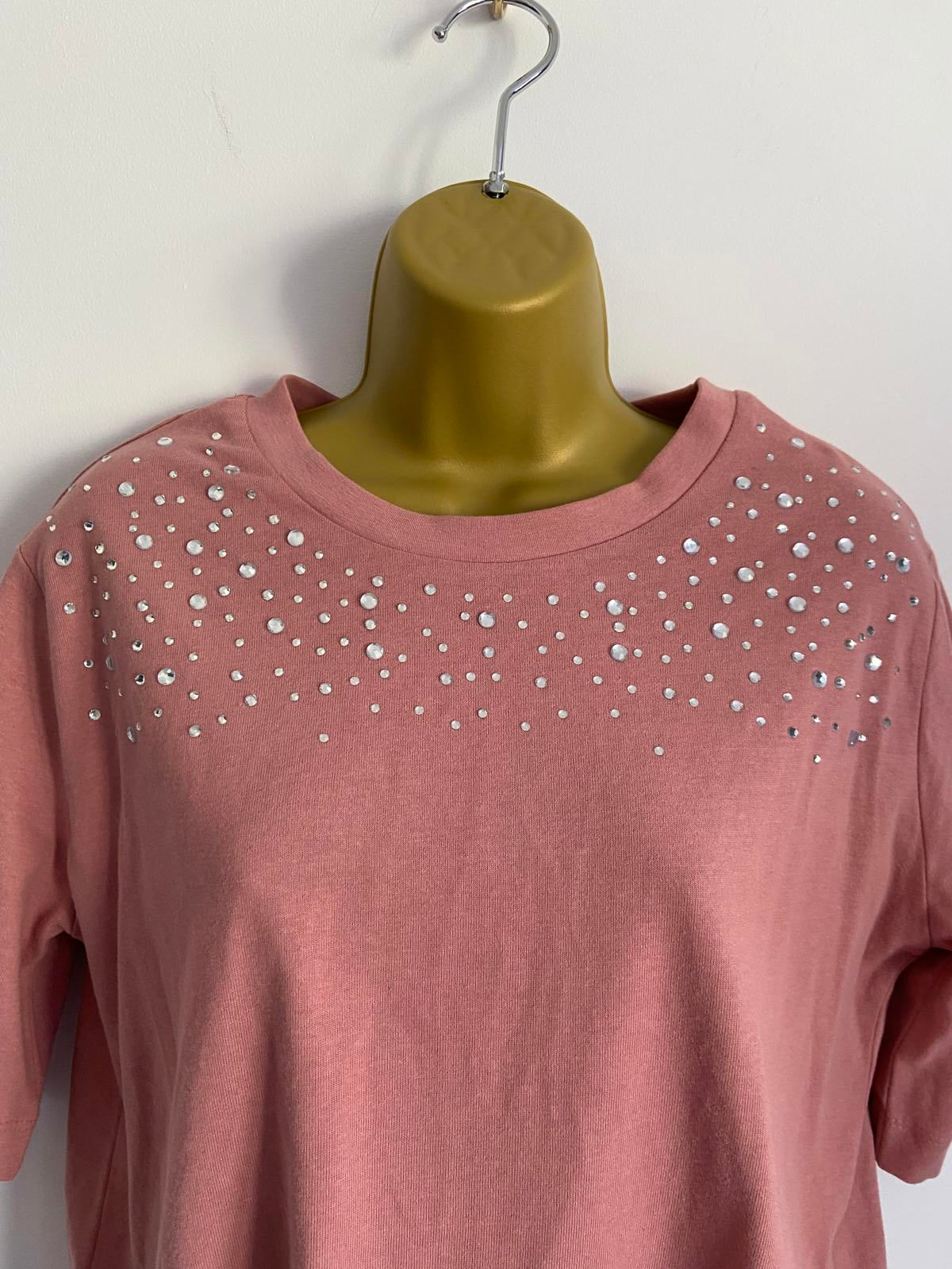 Tu Ladies Dusty Pink Embellished Cropped T-Shirt, Boxy Fit, 100% Cotton, Size XS