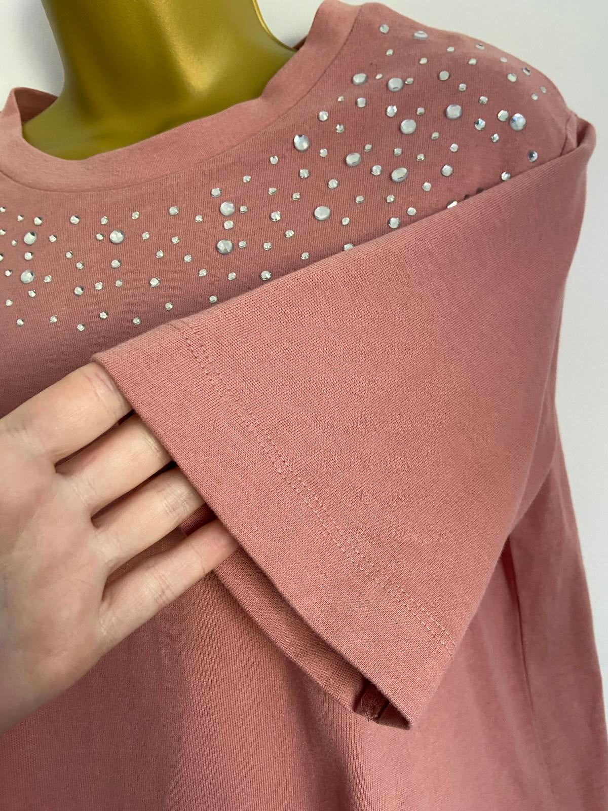 Tu Ladies Dusty Pink Embellished Cropped T-Shirt, Boxy Fit, 100% Cotton, Size XS