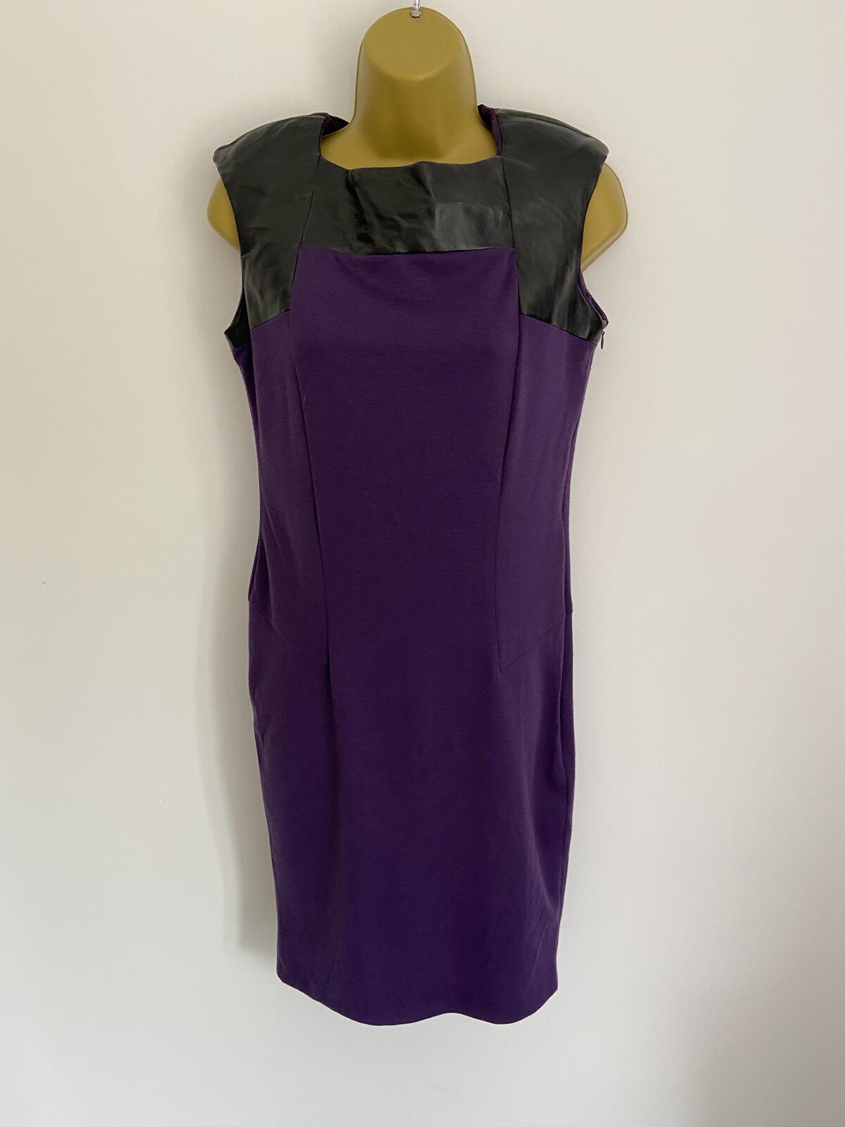 Dorothy Perkins Purple Sleeveless Dress With Leatherette Detail Size 10