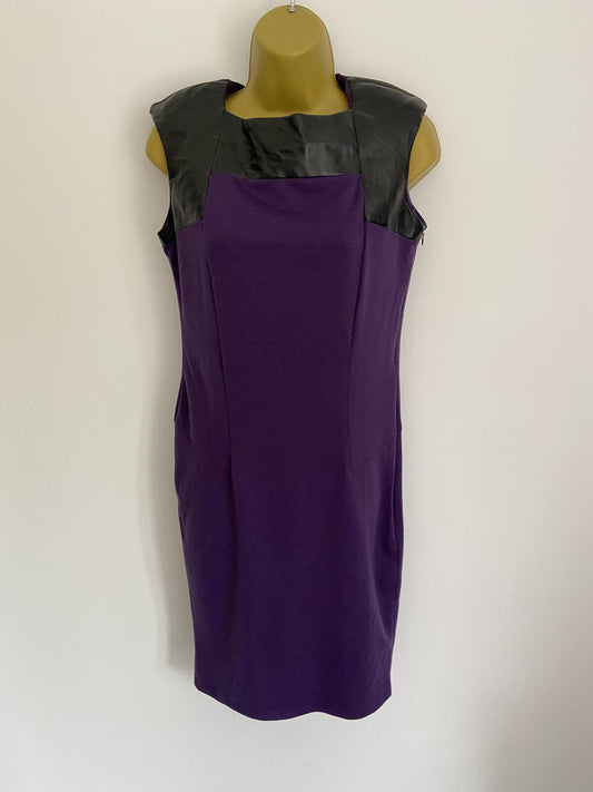 Dorothy Perkins Purple Sleeveless Dress With Leatherette Detail Size 10