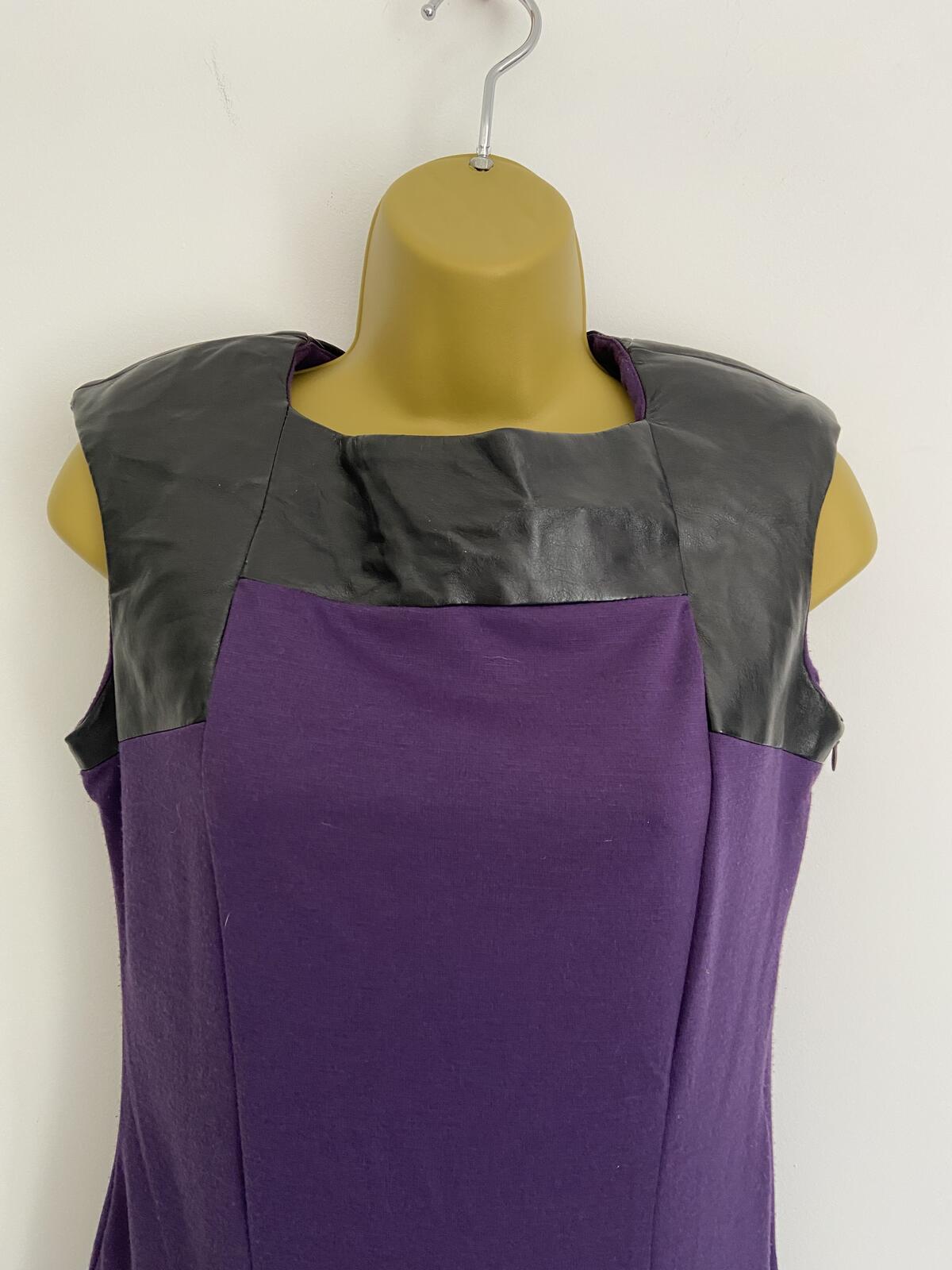 Dorothy Perkins Purple Sleeveless Dress With Leatherette Detail Size 10