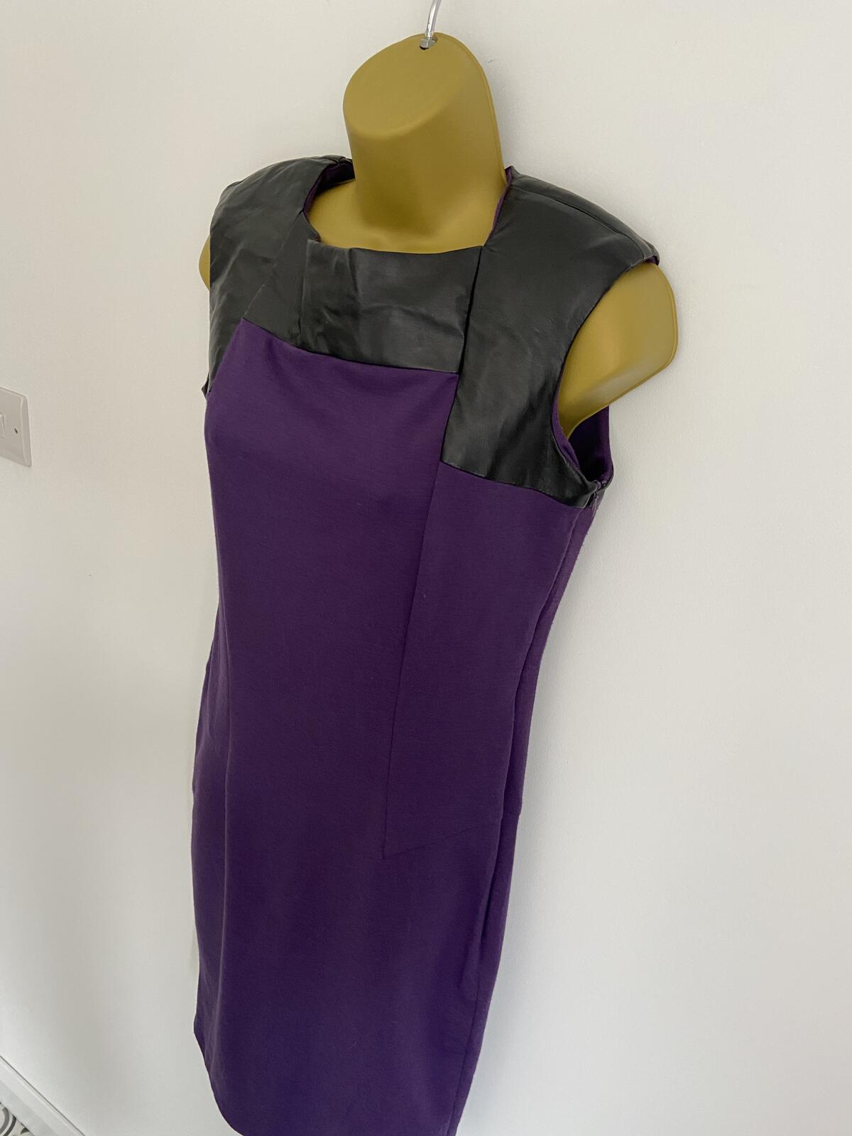Dorothy Perkins Purple Sleeveless Dress With Leatherette Detail Size 10