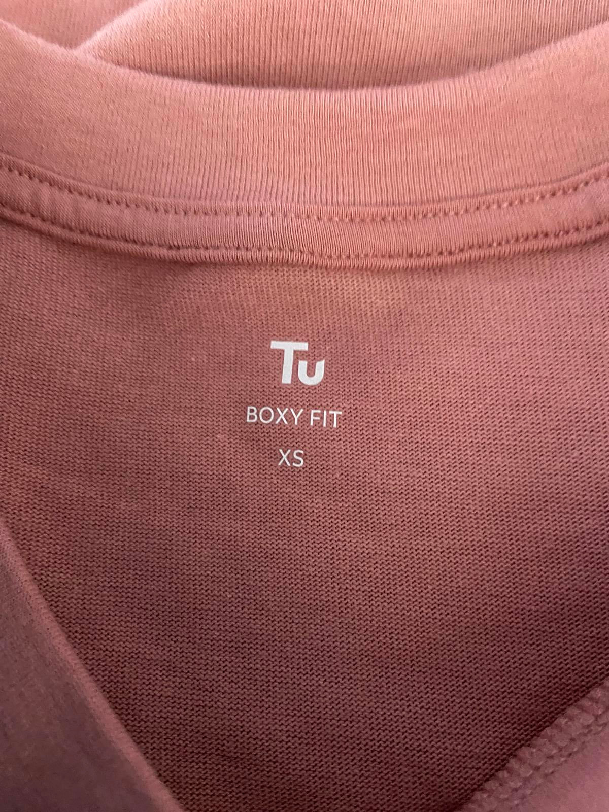 Tu Ladies Dusty Pink Embellished Cropped T-Shirt, Boxy Fit, 100% Cotton, Size XS