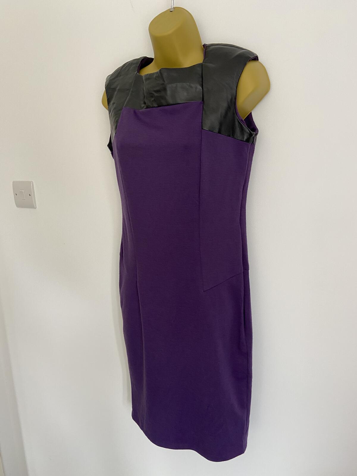 Dorothy Perkins Purple Sleeveless Dress With Leatherette Detail Size 10