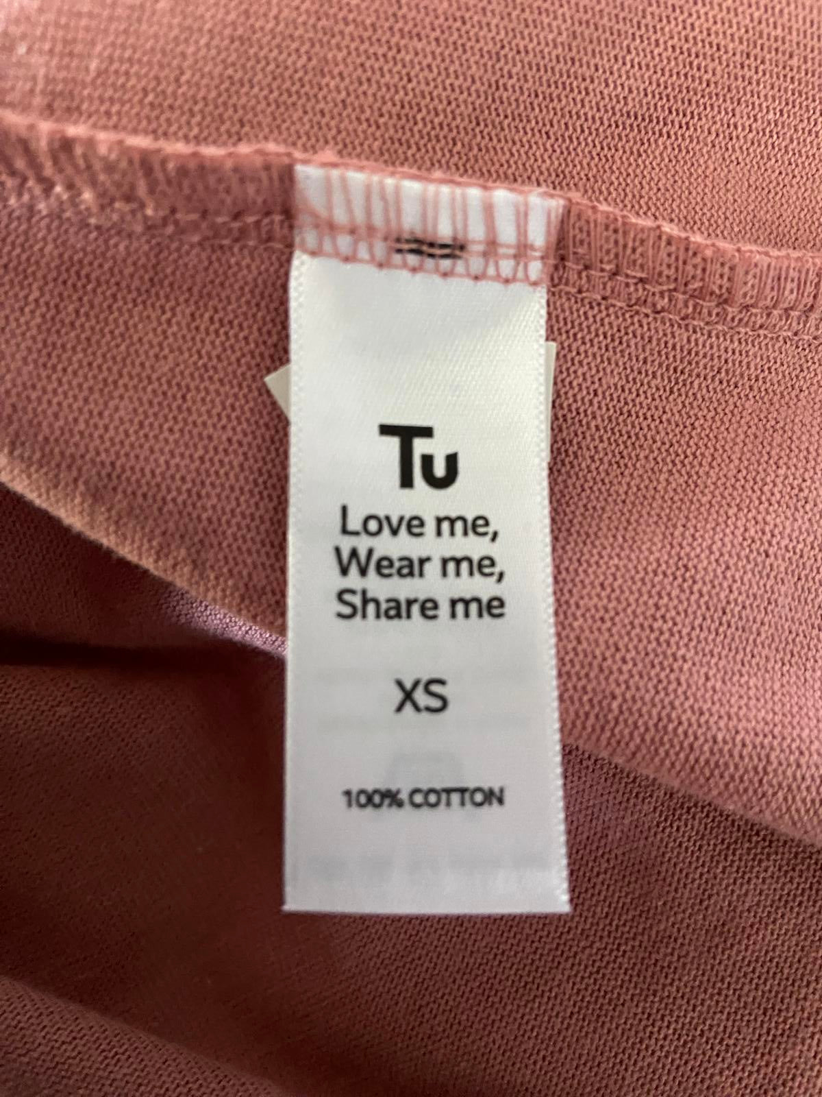 Tu Ladies Dusty Pink Embellished Cropped T-Shirt, Boxy Fit, 100% Cotton, Size XS