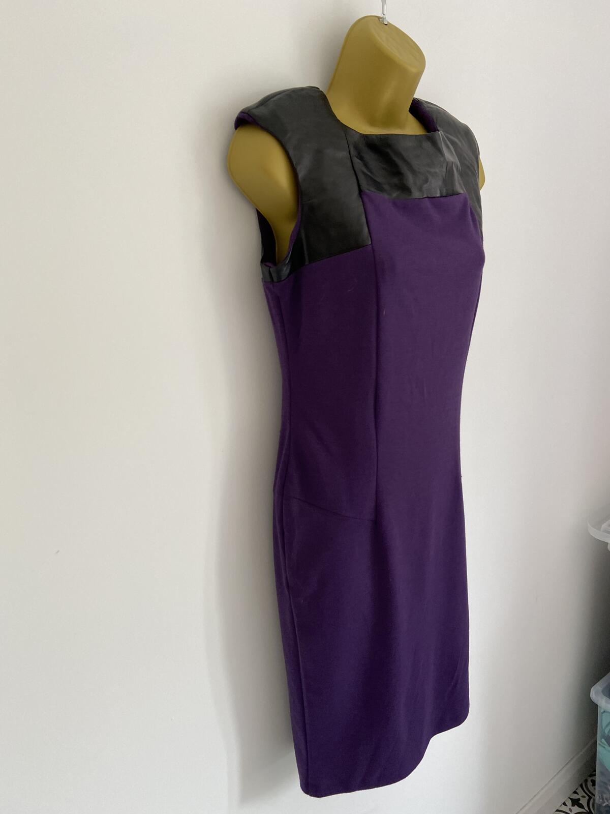 Dorothy Perkins Purple Sleeveless Dress With Leatherette Detail Size 10