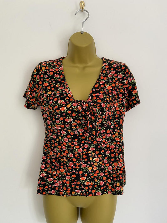 Dorothy Perkins Women’s Fitted Floral Tie-Front T-Shirt Size 10