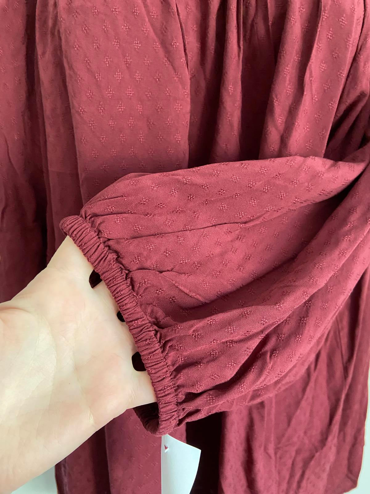 Rose & Olive Ladies Burgundy Smock Top - Ruffle Neck, Boho, Plus Size 3X