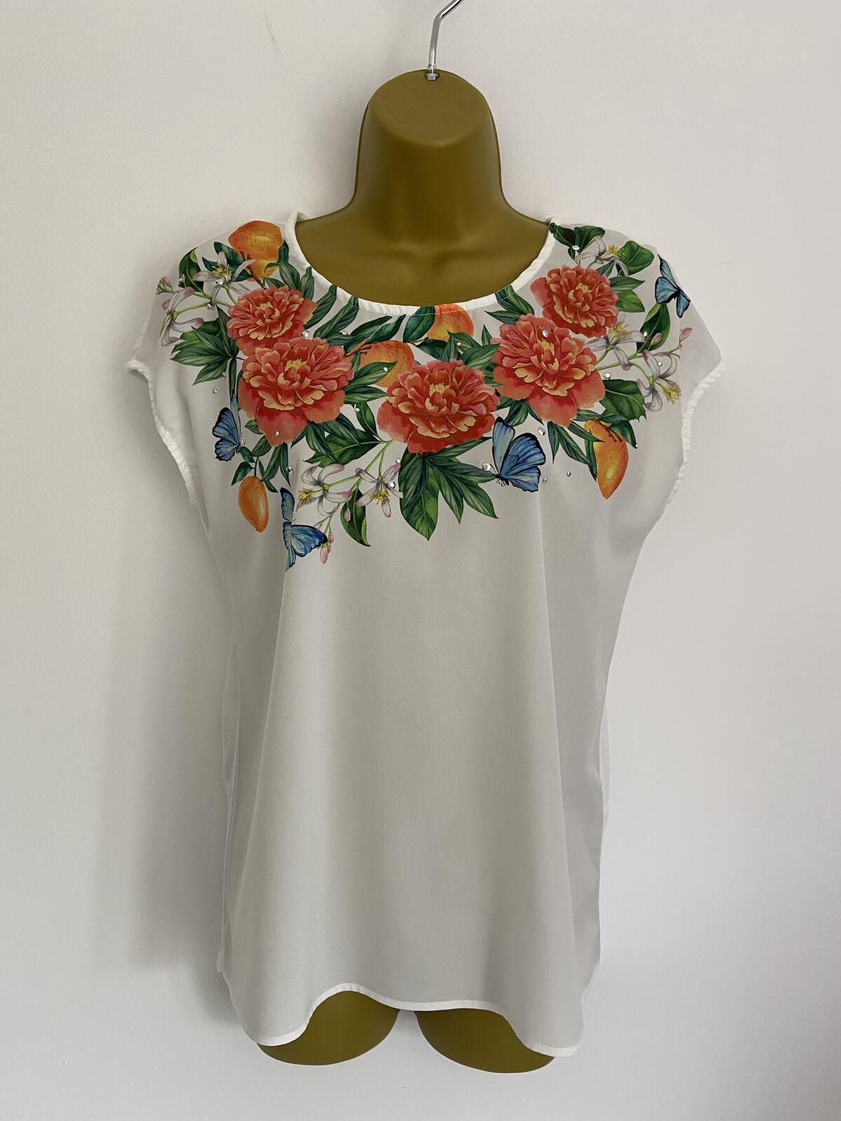 TU White Floral & Sequin Embellished Sleeveless Blouse Size 10
